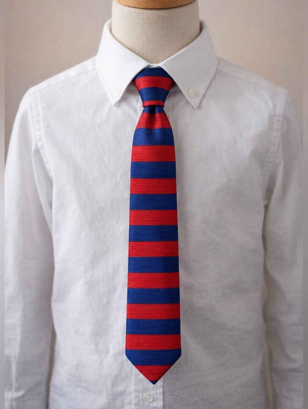 🎩 Classic Red & Navy Striped Silk Tie – Talbots Kids